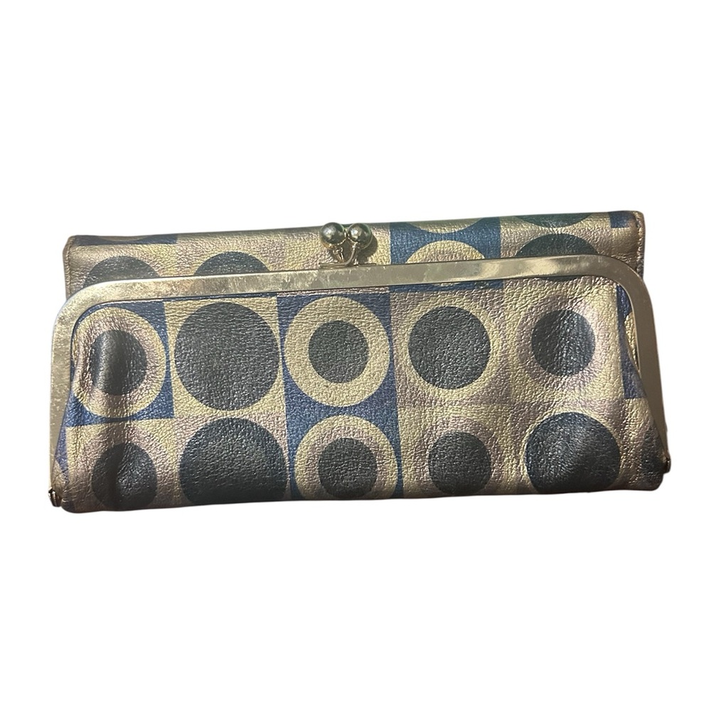 Hobo The Original Rachel Wallet Double Frame Clutch Leather Metallic Gold